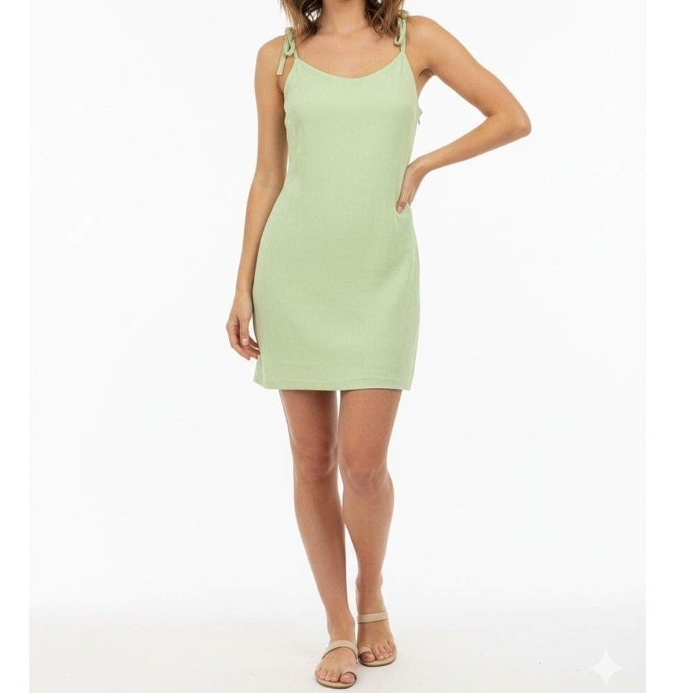 Isa Boulder 100% Linen Mini Dress Large Green Summer Sustainable Bali Designer